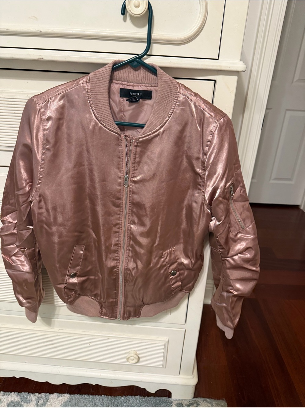 Forever 21 Rose Pink Satin Bomber Jacket